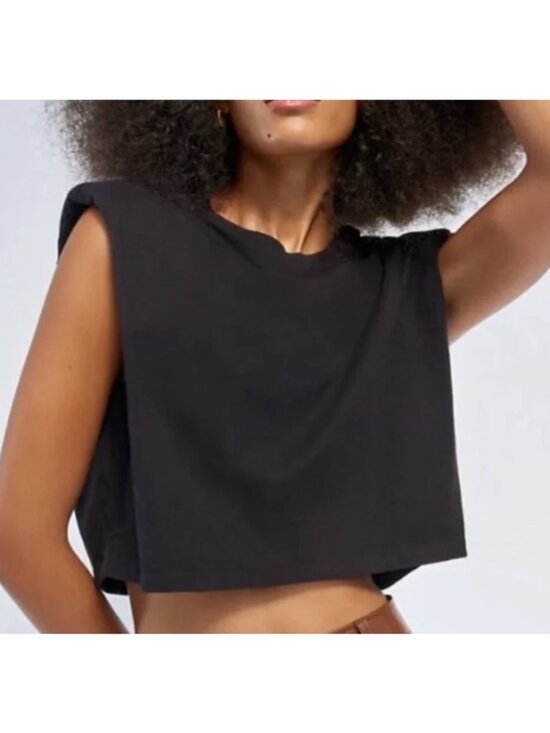 Babaton Tops - Babaton Grey Cropped Top With Shoulder Pads
